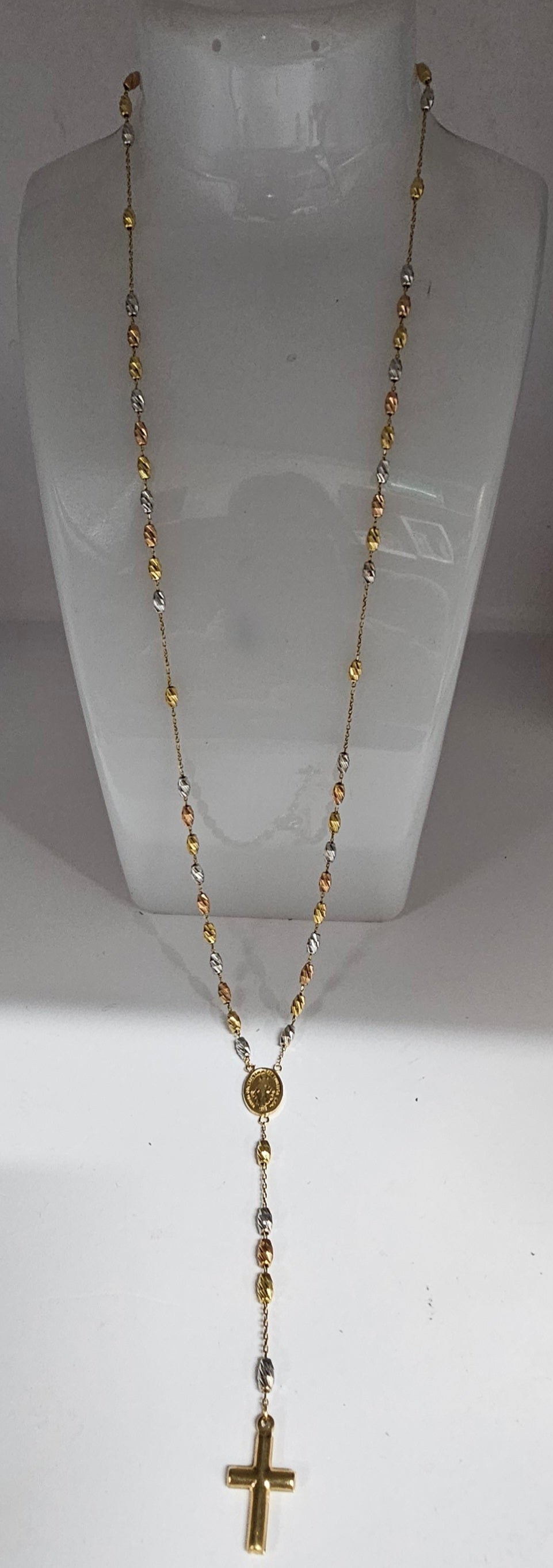 18ct white/yellow/rose gold diamond cut rosary bead necklace